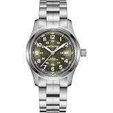 Hamilton Khaki Field Automatic Mens Watch, 42mm | Swiss Made, Green Dial Analog Watch, Water Resistance 100m, Sapphire Crystal, 3-Hand Movement, Stainless Steel Strap