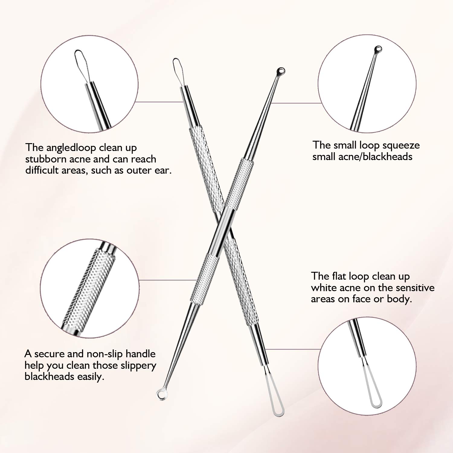 LUBEAU Blackhead Remover Tool Pimple Popper Acne Pimple Comedone Extractor Spot Remover Tool for Whitehead Blemish Zit, Facial Care Skin Protect with Leather Case and Mirror (6 pcs)