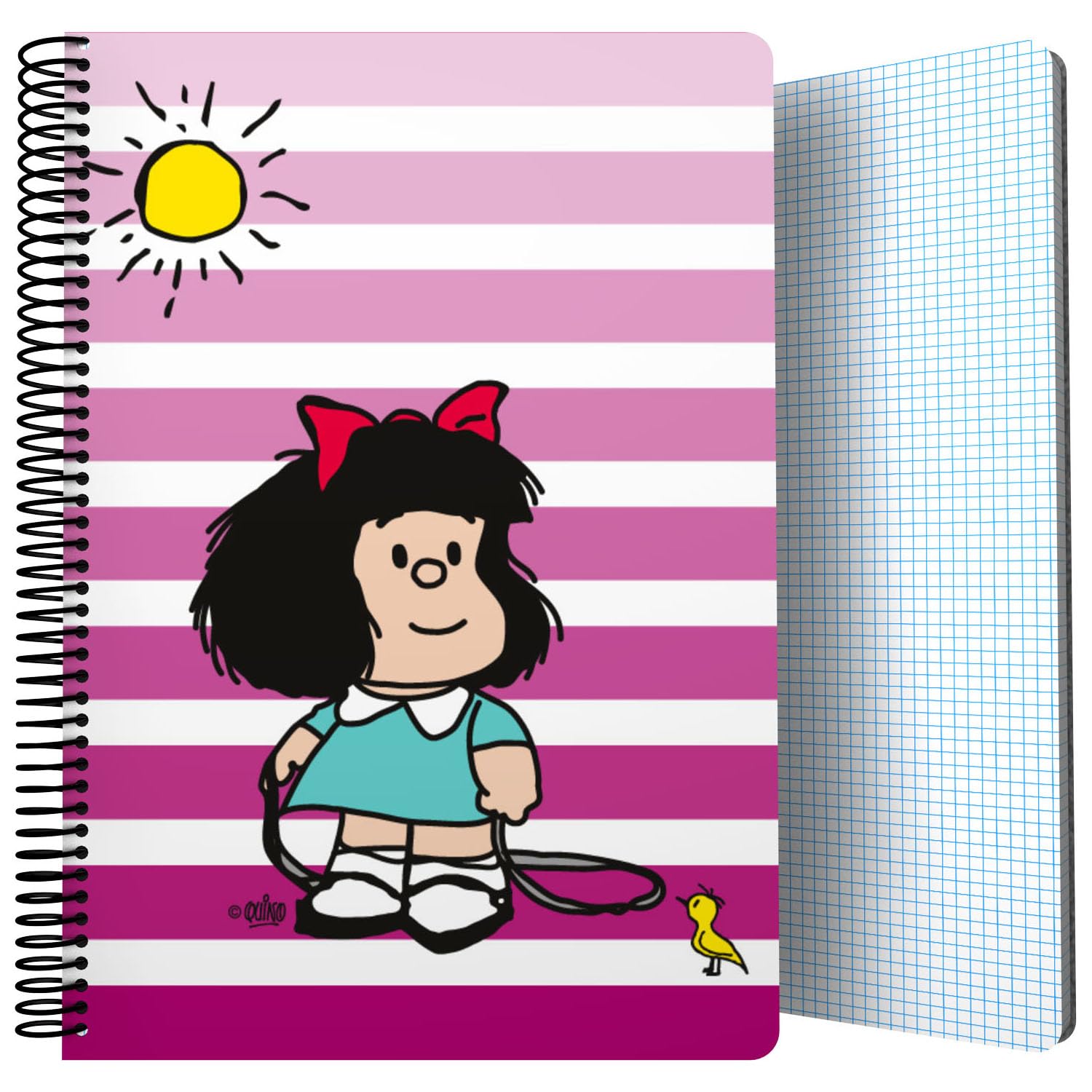 Grafoplás | Birdie Mafalda Notebook | Folio Size | 80 Squared Sheets 4x4 90g | Spiral with Coil-Lock Security | FSC Certified | Ideal as School Supplies