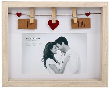 Wäscheleine-Fotorahmen aus Holz mit Klammern für 6x4 Foto, holz, I Love You