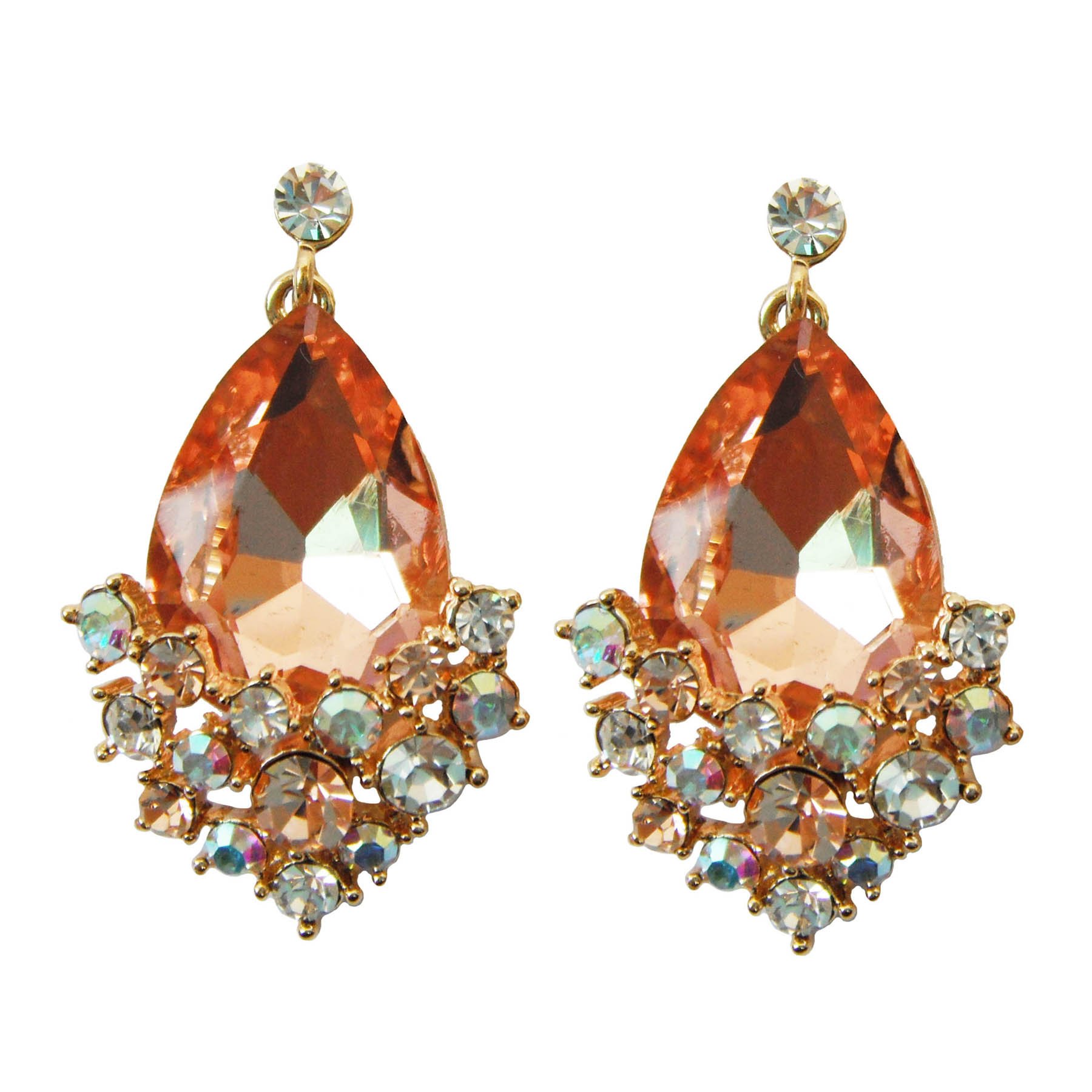 Navachi 18k Gold Plated Crystal Champagne Pear-shaped Zirconia Az2562e Drop Dangle Ear Stud Earrings
