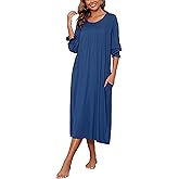 AVIIER Long Sleeve Nightgowns for Women Soft Cotton Victorian Night Gowns Ladies Sleepwear with Pockets