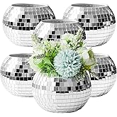 WDHODEC 6PCS Glass Disco Ball Vase 6x4 Inches Silver Mosaic Mirror Disco Ball Planter Décor Candle Holder for Table Centerpie