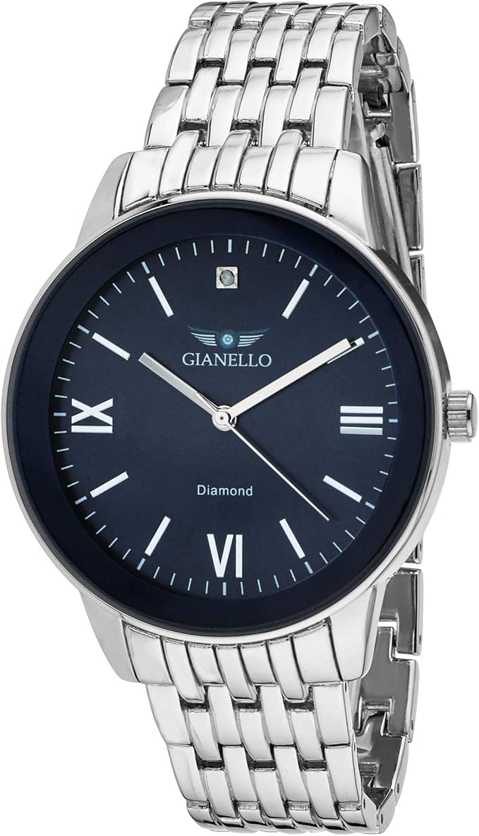 Gianello Mens Genuine Diamond Dial Round Case Blue Stainless Steel Link