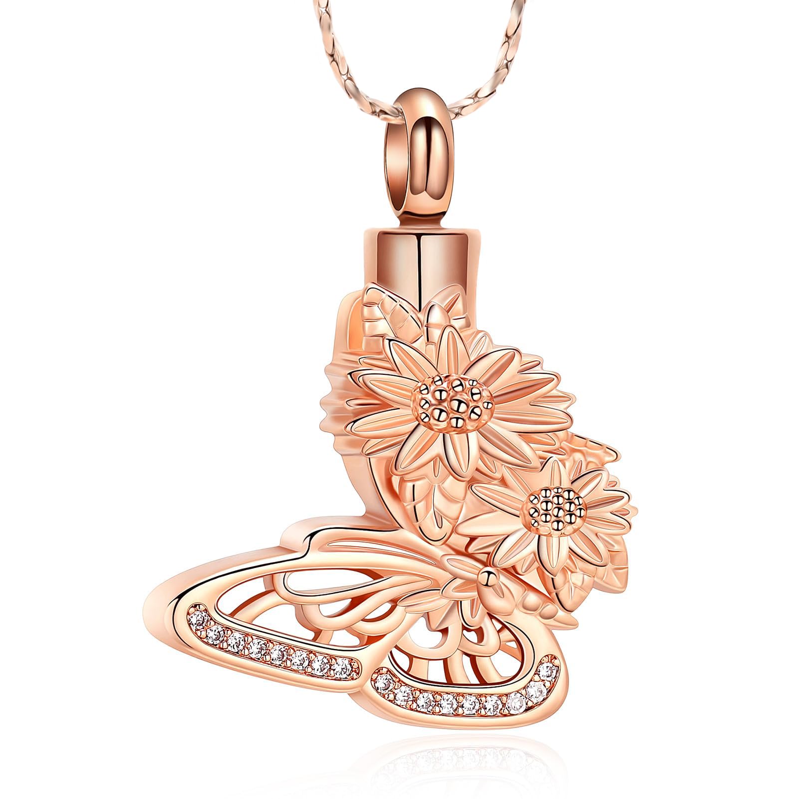 QGJNSGC Butterfly Urn Necklace Sunflower Ashes Keepsake Cremation Jewelry Memorial Gifts for Women Loss Loved One