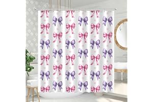 AamAccess Pink Purple Bow Shower Curtain Set, Cute Modern Girl Bathroom Aesthetic Polyester Cloth Fabric Bath Curtain Decor with Hooks 72x72 Inches