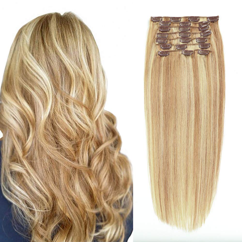 Amazon Com Human Hair Extensions Clip On For Fine Silky Thick