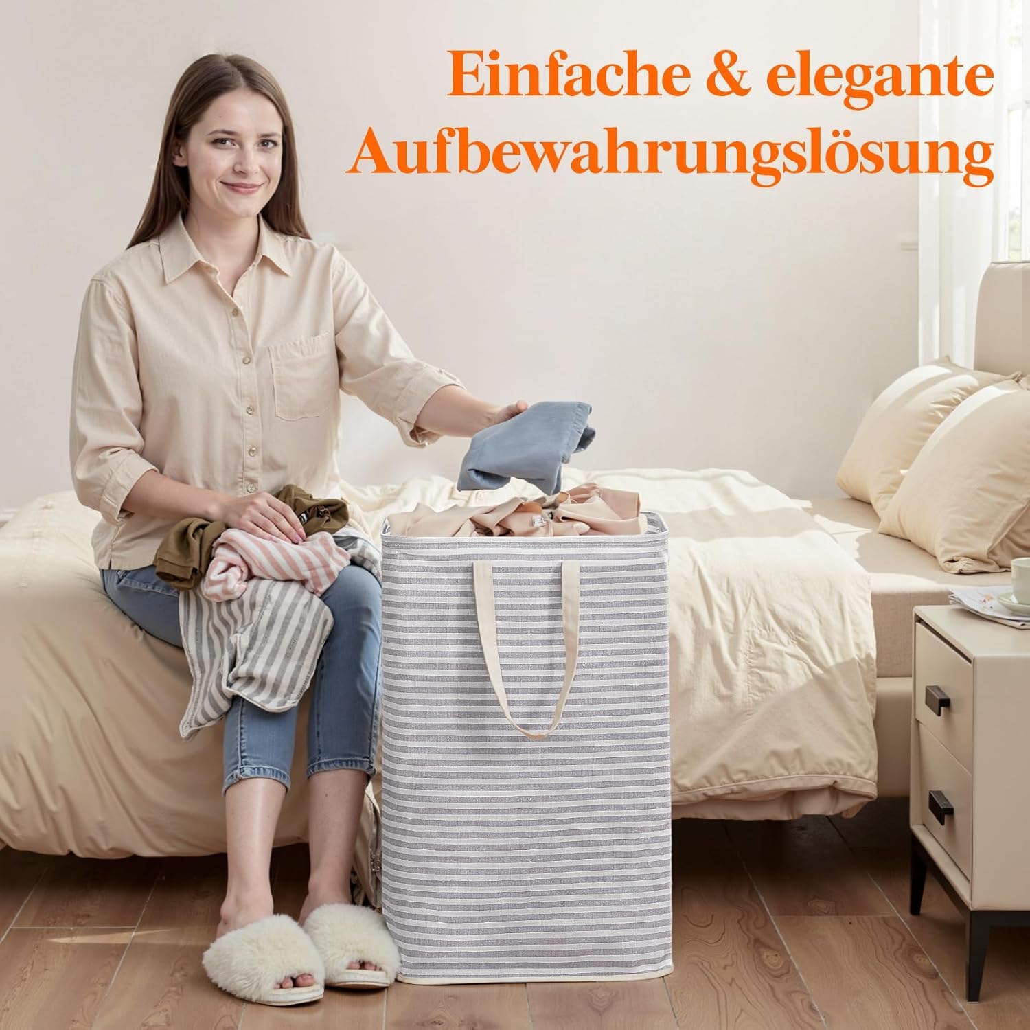 Lifewit 75L Wäschekorb, Großer Wäschesammler, Faltbare Wäschebox, Wasserdichter Wäschesortierer, Aufbewahrungsbox mit Griffen für Kleidung, Handtücher, Spielzeug, Grau 9