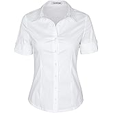 SUNNOW Womens Button Down Shirts Tailored Short Sleeve Shirt Basic Simple Stretch Wrinkle Free Formal Work Blouses