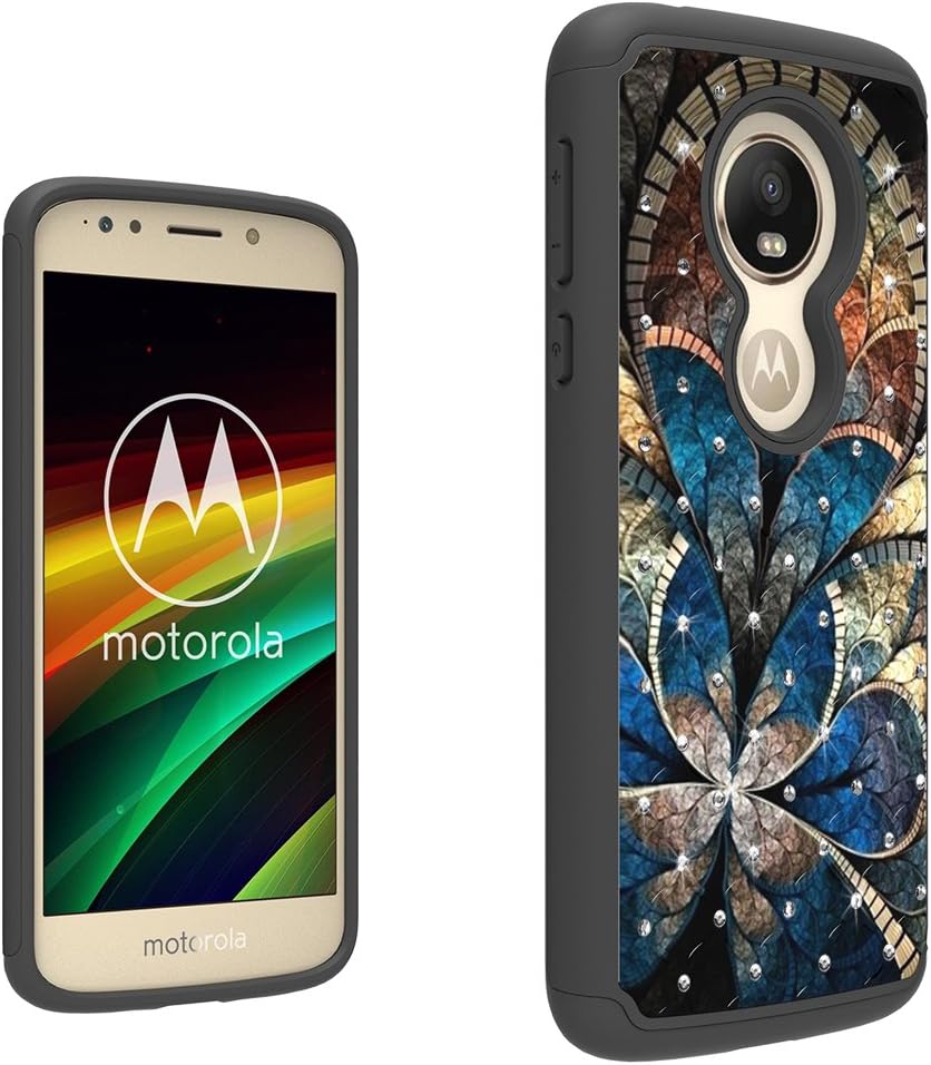Moto E5 Case/Moto G6 Play Case Glitter Rhinestone, Helianton Prints Hard Plastic + Shockproof Silicone Bumper Protective Cover,Sparkly Bling Phone cases Motorola E5 [NOT for E5 Play] (Black)