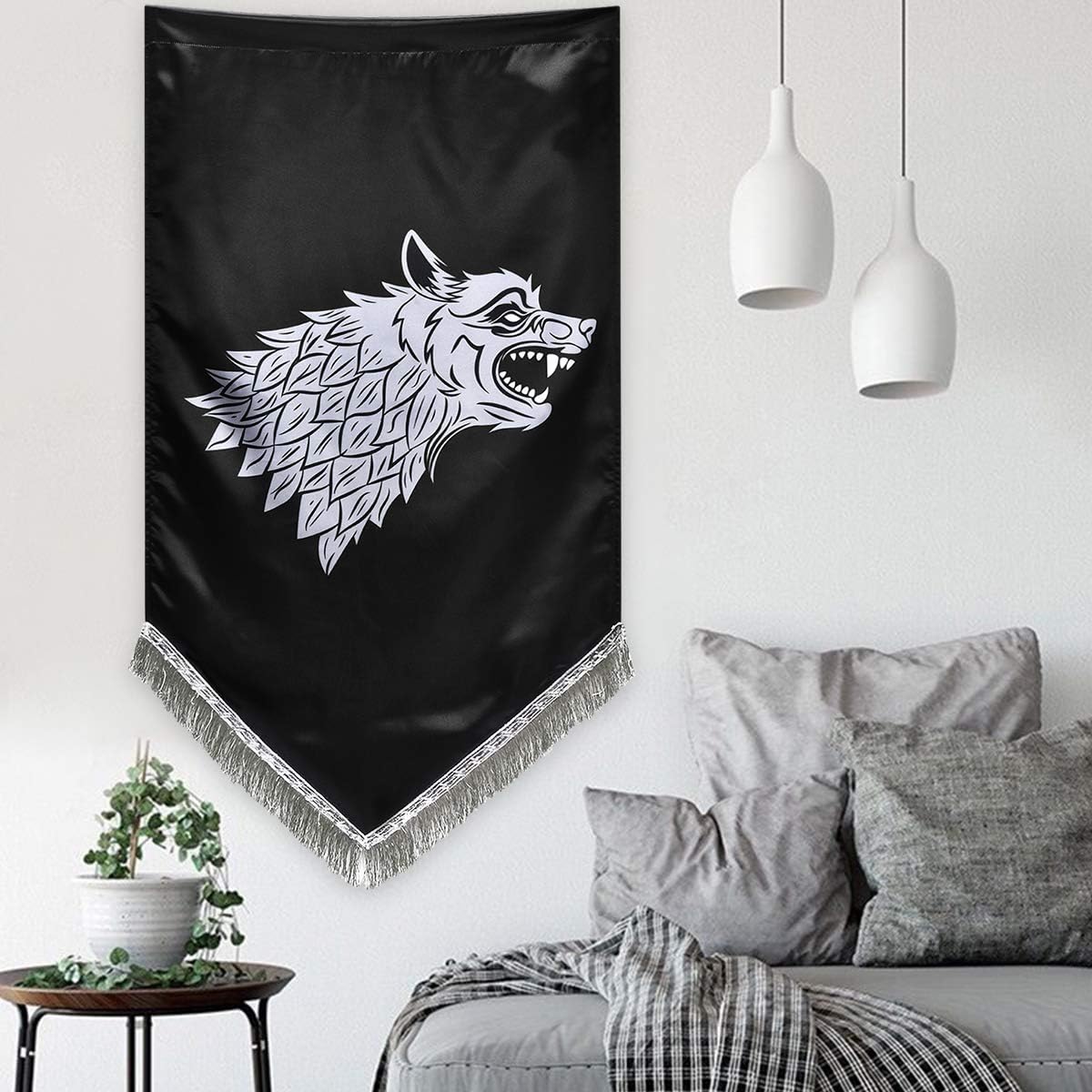 Sevenstars Game of Thrones Tapestry Wall Hanging House Stark Tapestry Wall Banner with Tassel Fringe, 27.5 Inch x 45 Inch