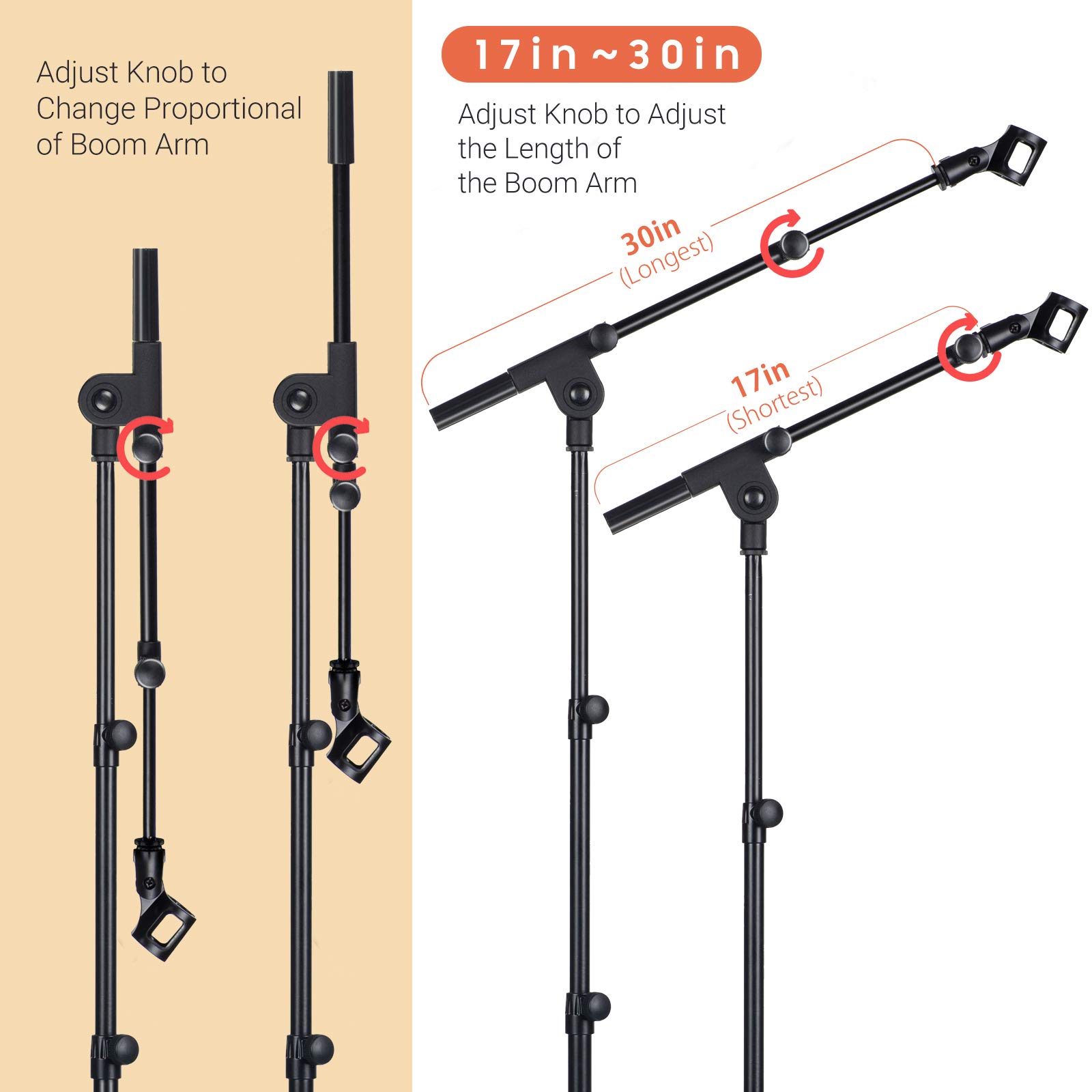CAHAYA Tripod Microphone Stand Boom Arm Floor Mic Stand with Carrying Bag and 2 Mic Clips for Singing Performance Wedding Stage and Mic Mount CY0239