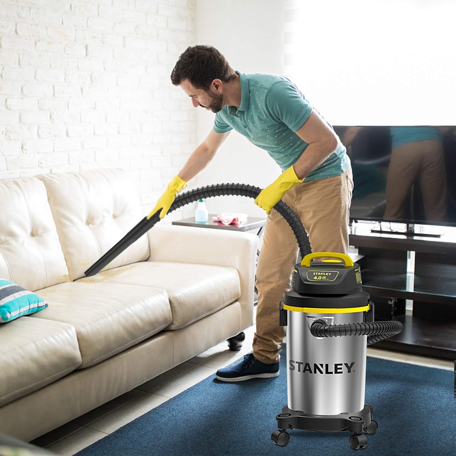 Stanley 4 Gallon Wet Dry Vacuum , 4 Peak HP Stainless Steel Portable Shop Vac, Multifunctional Shop Vacuum W/ 4 Horsepower Motor for Job Site,Garage,Basement,Van,Workshop: Home Improvement