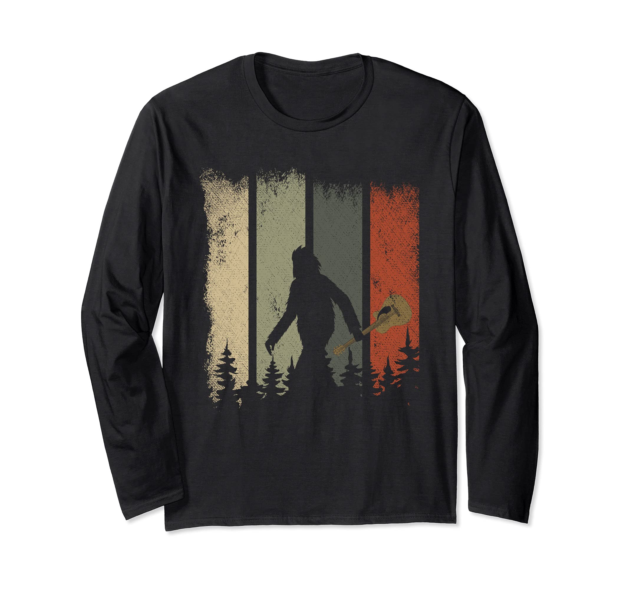 Funny Bigfoot Guitarist Sasquatch Guitar Player Retro Guitar Long Sleeve T-Shirt