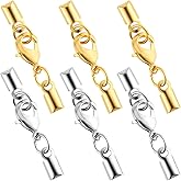 OIIKI 6pcs Cord End Caps with Lobster Clasp, 4mm Leather Cord Ends Jewelry Clasps, Brass Barrel Terminators Leather Jewelry Connector for DIY Necklaces Bracelets Keychains- Gold & Silver