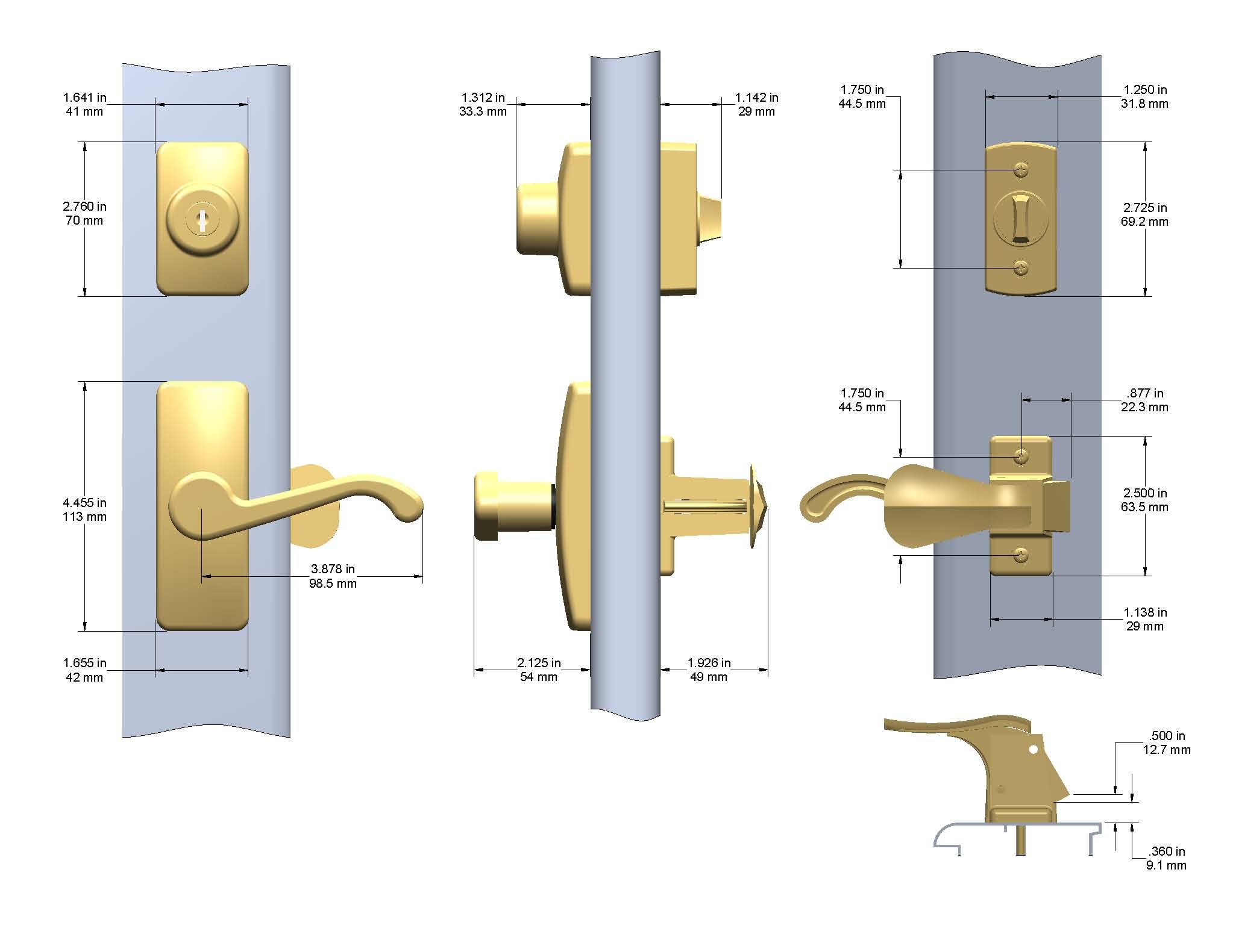 Storm Screen Door Lock Latch Lever Handle Keyed Deadbolt Modern