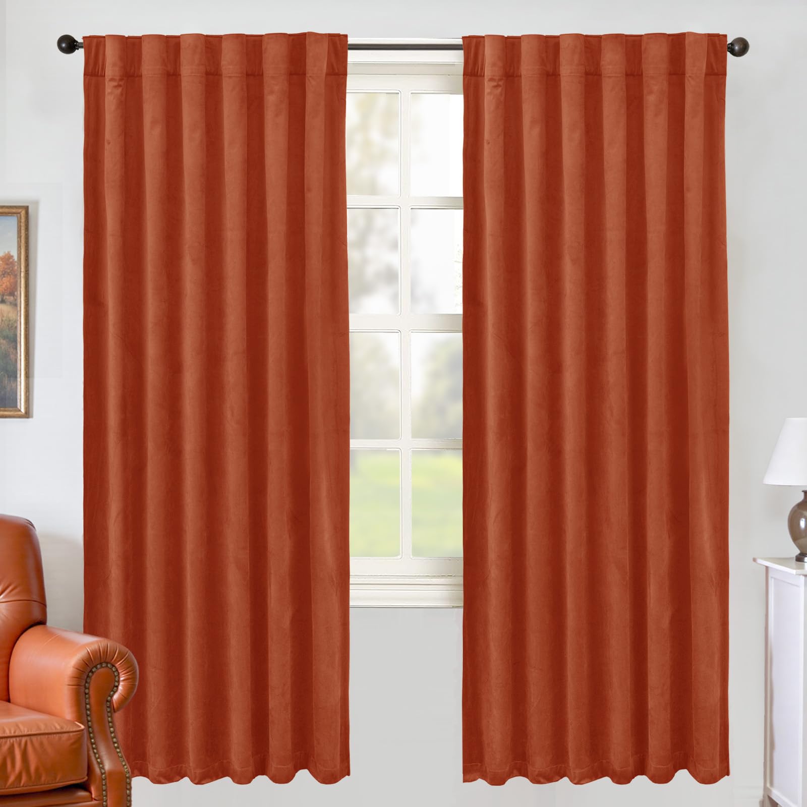 Photo 1 of BGment Terracotta Velvet Blackout Curtains 72 Inch Length for Bedroom, Luxury Thermal Insulated Room Darkening Soft Window Curtains with Back Tab Rod Pocket for Living Room, 2 Panels, 52 x 72 Inch