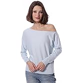 Minnie Rose Womens Long Sleeve Off The Shoulder Cotton Cashmere Pull Over Sweater