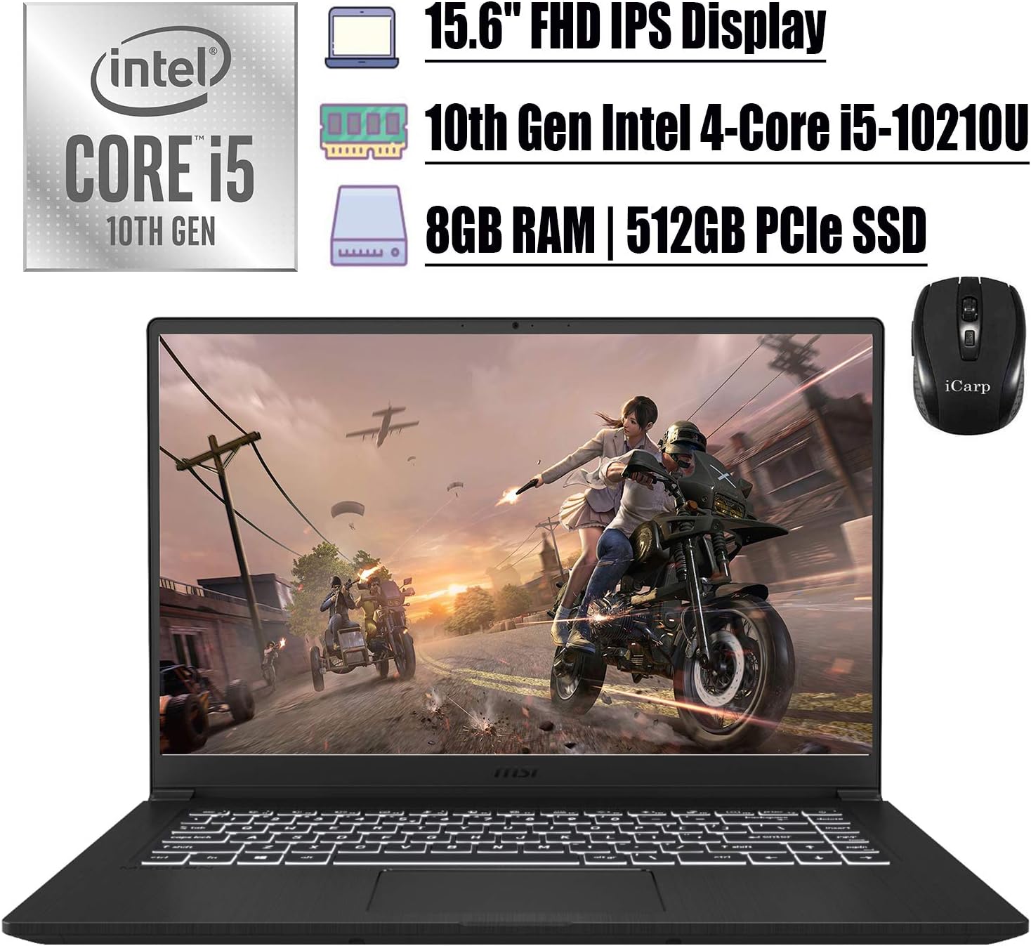 2020 Flagship MSI Modern 15 Business/Gaming Laptop 15.6” FHD IPS 10th Gen Intel 4-Core i5-10210U (>i7-8550U) 8GB RAM 512GB PCIe SSD GeForce MX330 2GB Backlit Win10 Pro + iCarp Wireless Mouse” src=”https://images-na.ssl-images-amazon.com/images/I/71Sxa89C3tL._AC_SL1500_.jpg”></a></div>
<div class=
