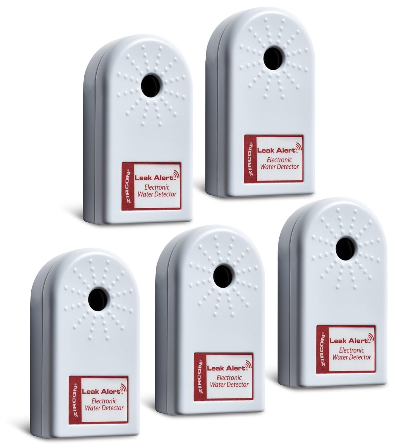 Zircon Leak Alert Water Leak Detector & Flood Sensor Alarm / Water Leak Sensor with Dual Leak Alarms 90dB Audio / Battery Powered (5 Pack) Batteries ...