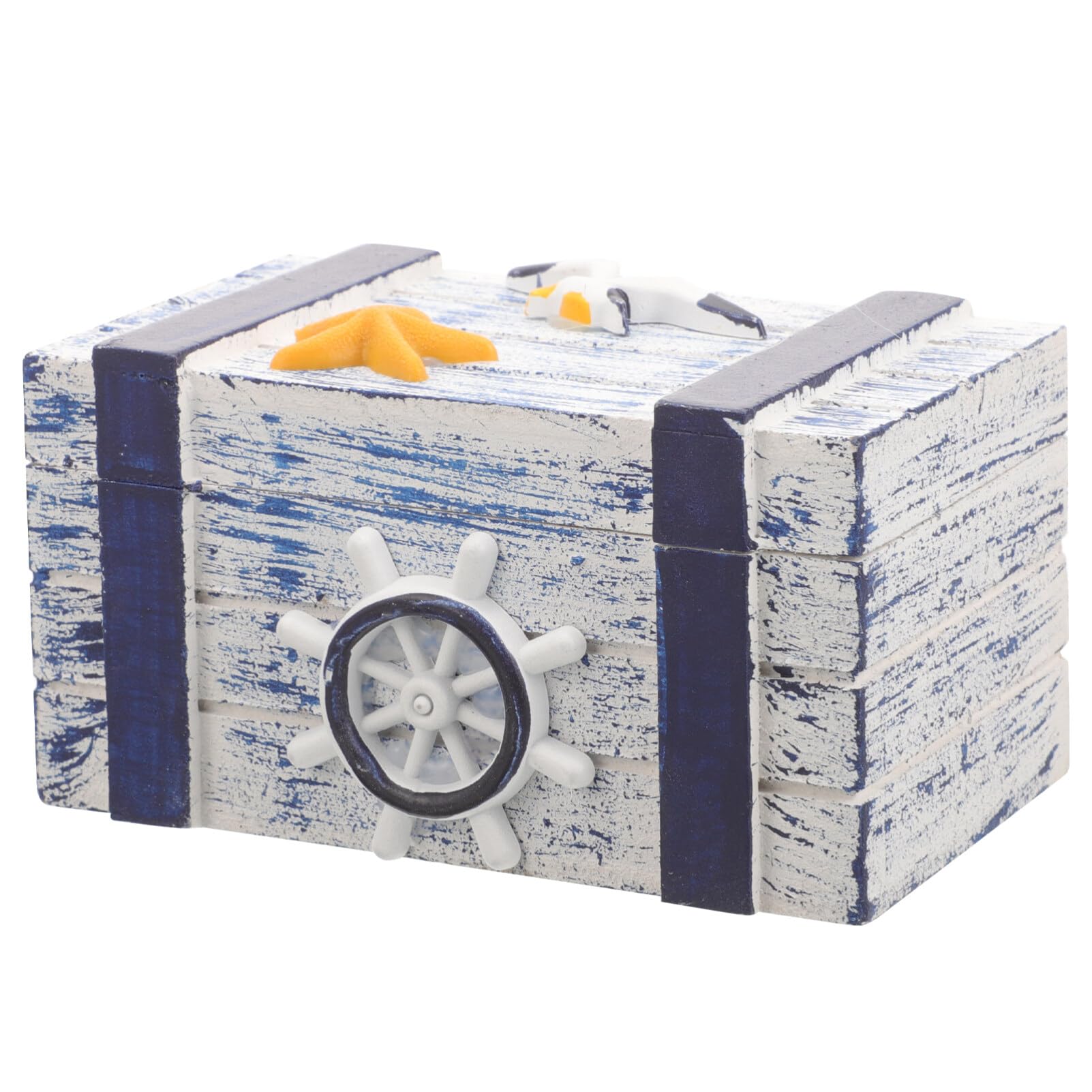 EXCEART Coastal Jewelry Box, Nautical Keepsake Wooden Box Trinket Storage Case Decorative with Hinged Lid Treasure Chest Bin Beach House Decor