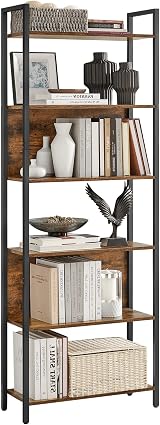 VASAGLE 6-Shelf Bookcase Industrial 60x24x186 cm Vintage Brown Black Metal Frame