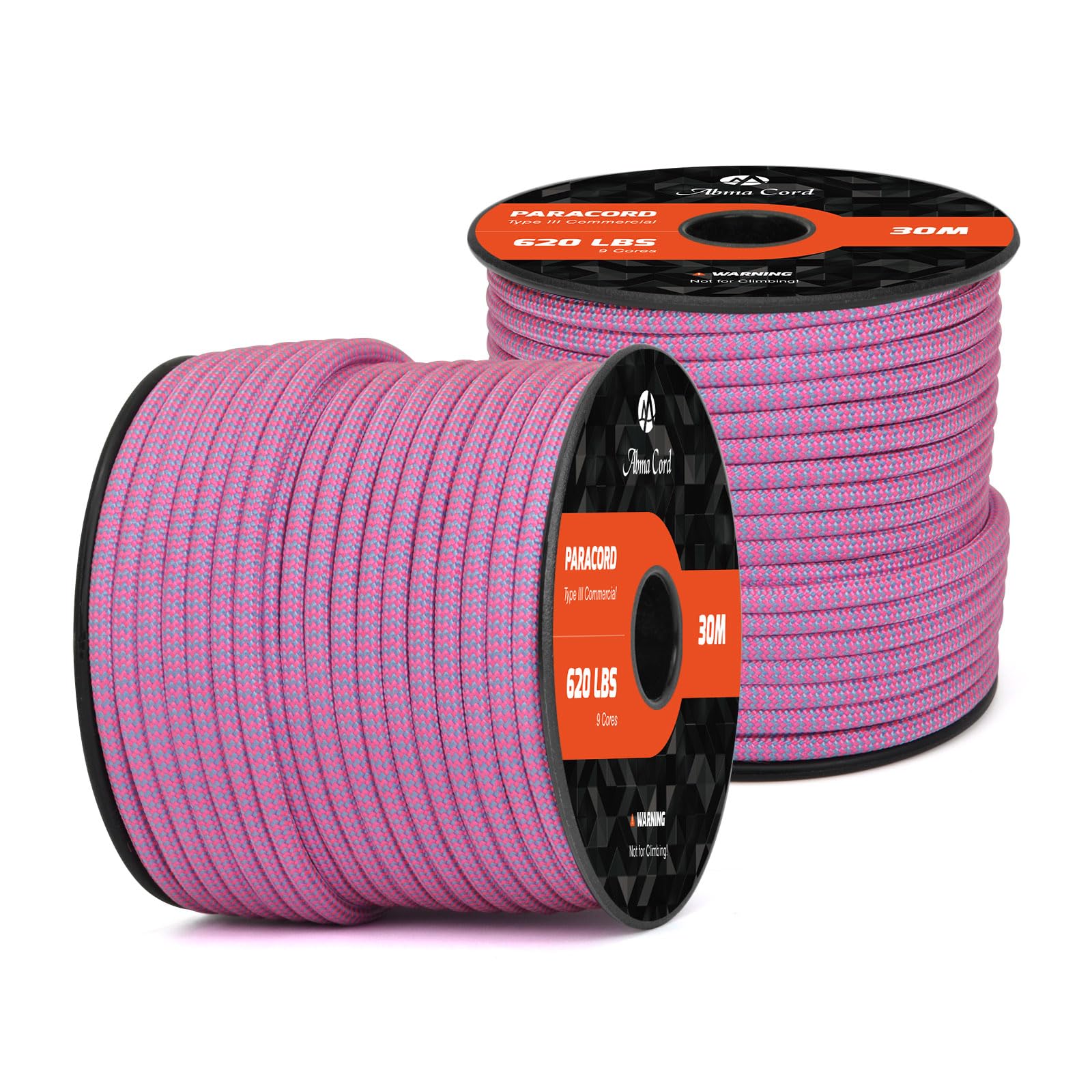 Abma Cord Paracord 620 lbs 4mm 9 Strands 100% Nylon 30M - Neon Pink & Sky Blue