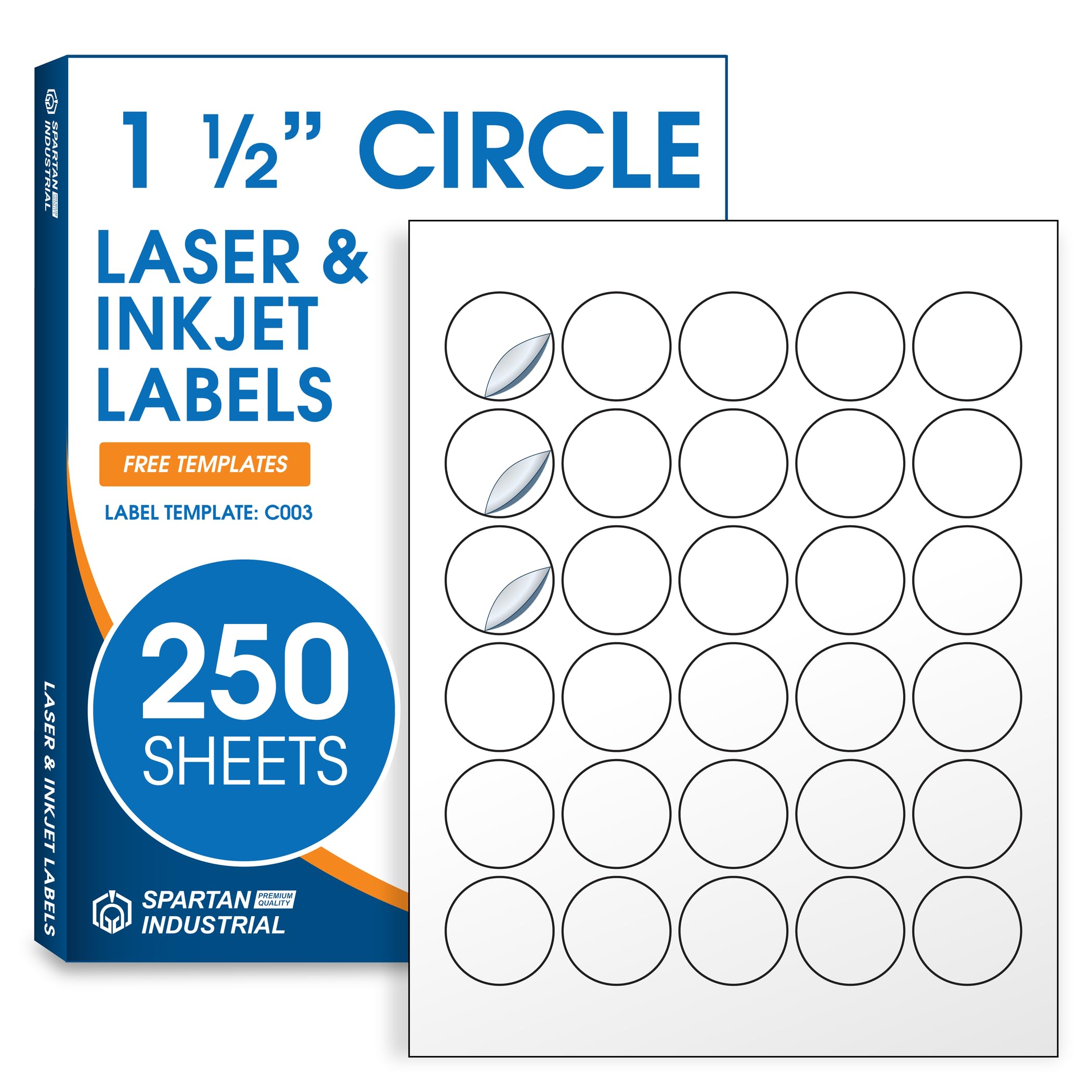 Photo 1 of 1.5" Circle Printable Labels Compatible with Inkjet and Laser Printers - 250 Sheets, 7500 Matte White Round Stickers for Pricing, Product Labeling, and Custom Tags - Spartan Industrial