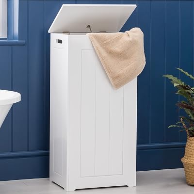 CHRISTOW White Laundry Box Wooden Bathroom Storage Cabinet 90cm H