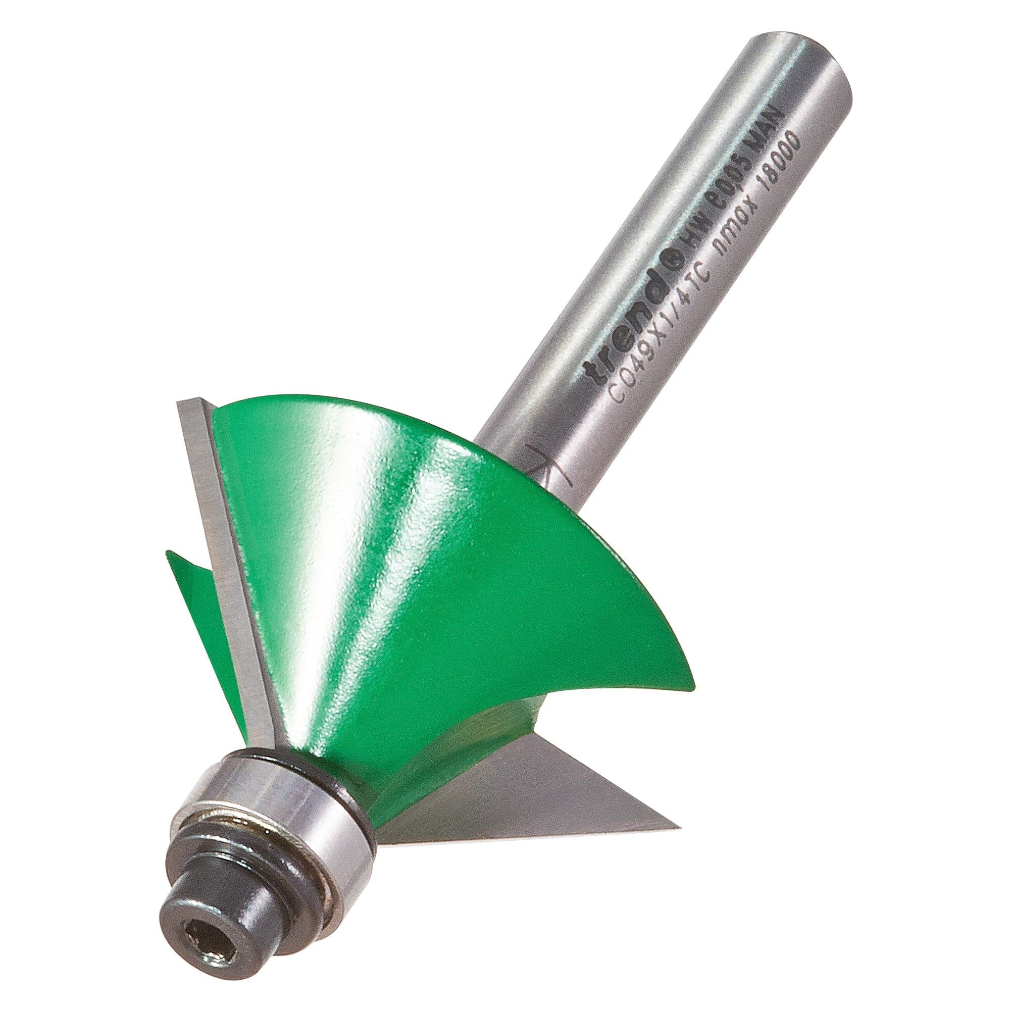 Trend CraftPro Two Flute Self Guided Chamfer Router Cutter Bit, 1/4 Inch Shank, 12.7mm Cut Diameter & 45 Degree V Groove, Tungsten Carbide Tipped, C049X1/4TC — image 1