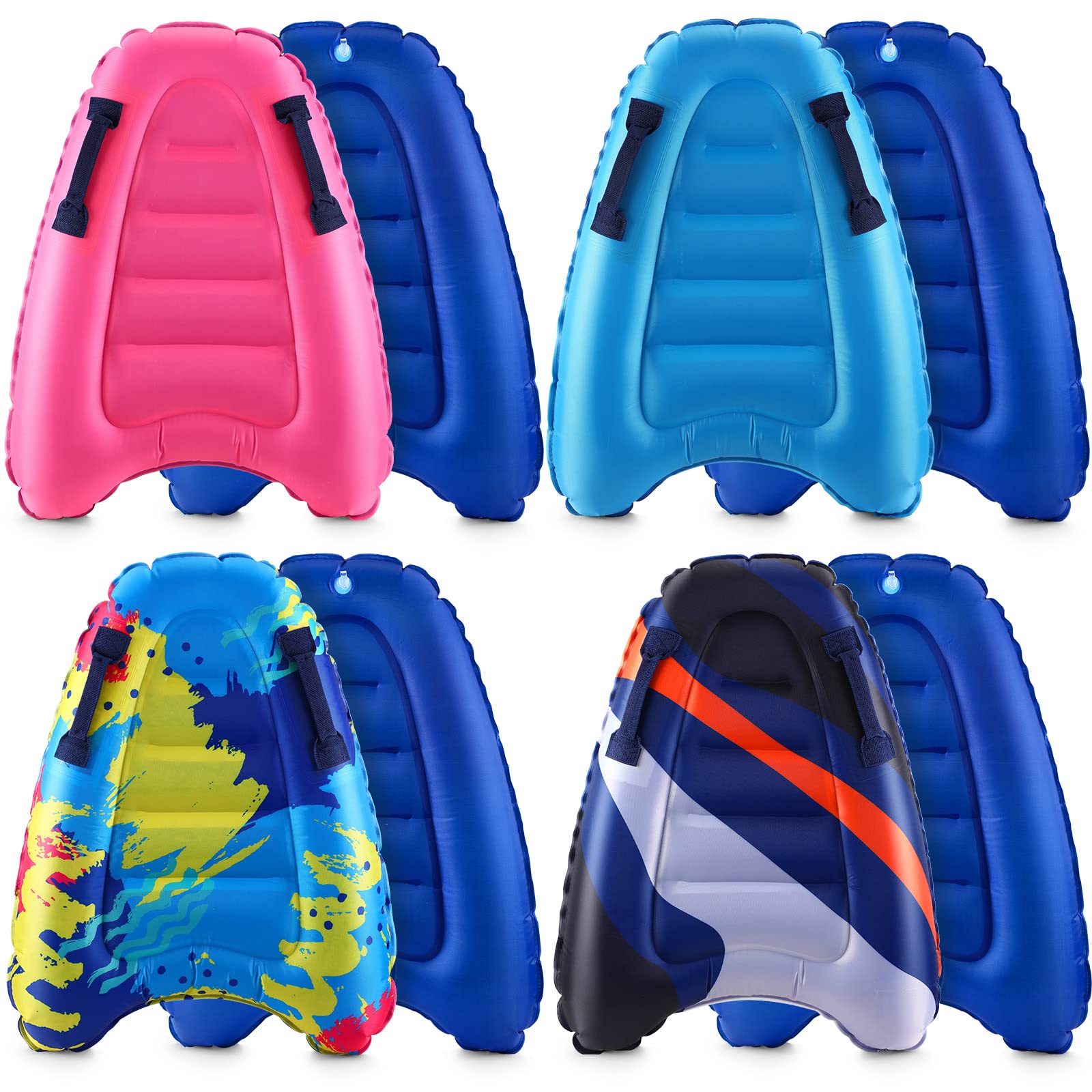 Photo 1 of 4 Pieces Inflatable Surf Body Boards with Handles Beach Floating Surfboard Lightweight Portable Bodyboard Water Sport Pool Inflatable Surfboard for Adult Summer Beach Surfing Swimming, 4 Styles