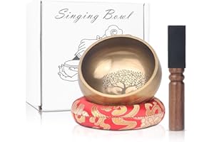 Kmise Tibetan Singing Bowls Set- Handmade in Nepal Meditation Sound Bowls for Yoga, Meditation, Mindfulness, Healing and Chakra Balancing, Stress Relief (3.5', World Tree)
