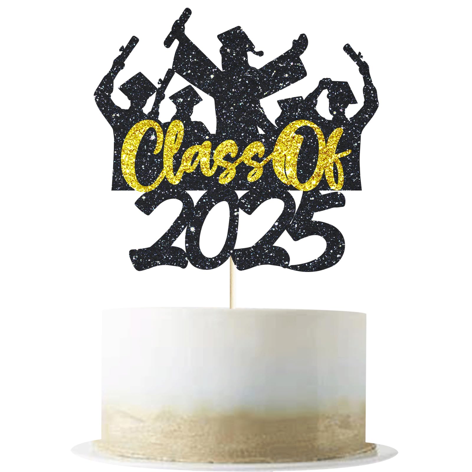 Photo 1 of 2025 Graduation Cake Topper Gold Glitter Class of 2025 Cake Topper Congrats Grad Party Cake Decor for Senior High School 2025 Graduation Party Cake Supplies Decorations
