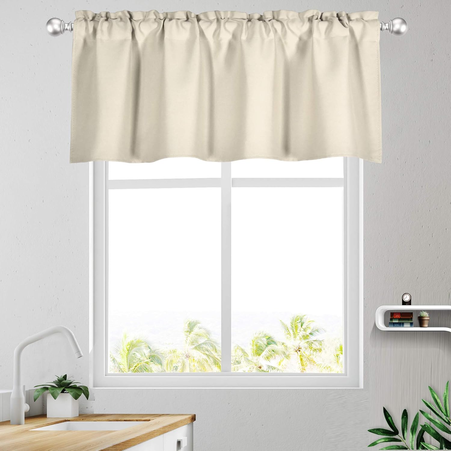 Light Beige Window Valances Rod Pocket Blackout Bedroom Valances 18