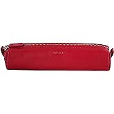 DiLoro Leather Zippered Fountain Ballpoint Rollerball Pens and Pencils Case Holder Pouch Genuine Full Grain Soft Nappa Leather (Red)