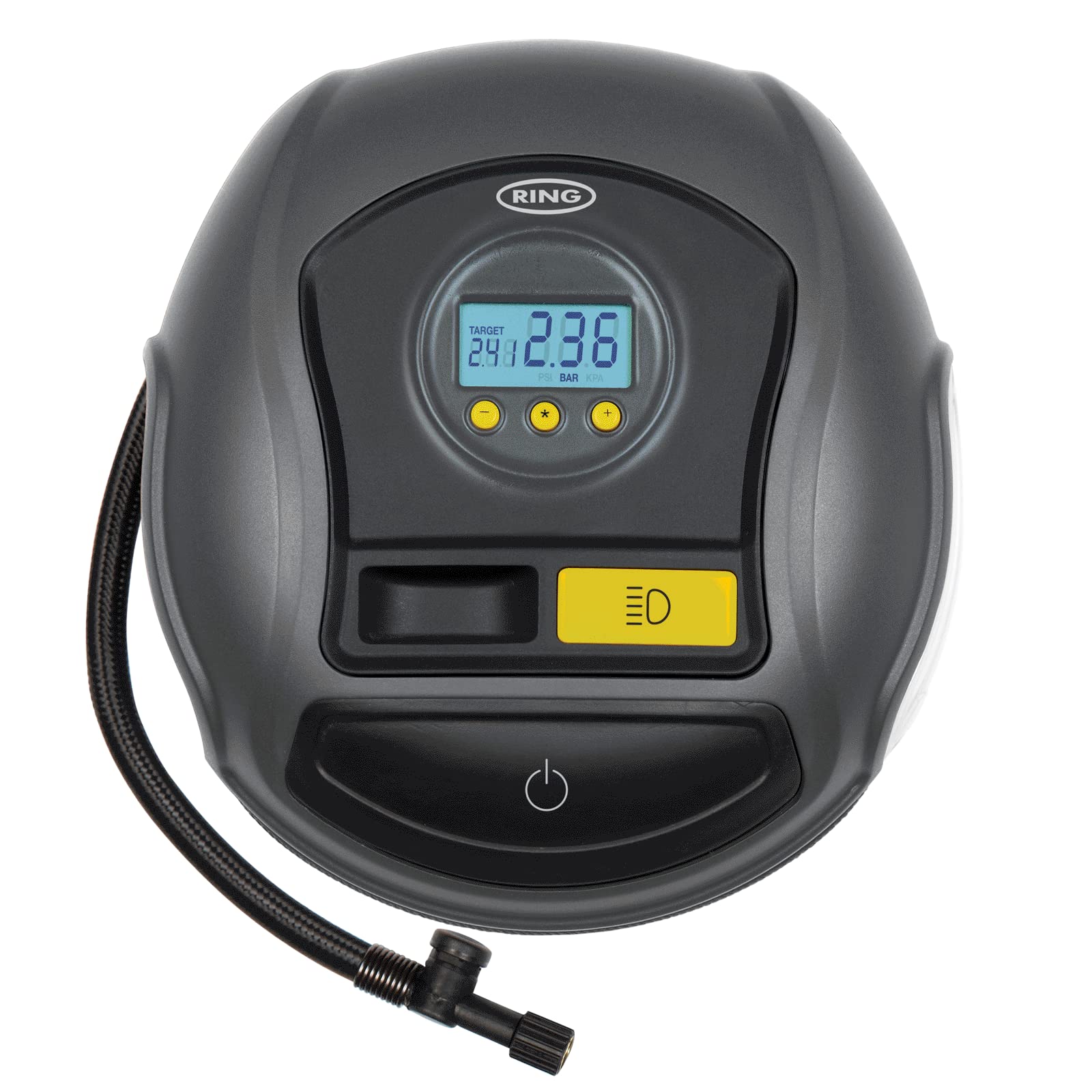 RING Automotive RTC500 12V Preset Digital, Air Compressor Pump, 3 min Tyre Inflation, LED Light, Carry Case, Valve Adaptors