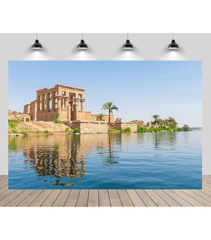 Fotohintergrund Ägyptischer Tempel Philae – Retro-Ziegeldesign, Polyester, Verschiedene Größen (1,5x0,9 M Bis 6x3 M)
