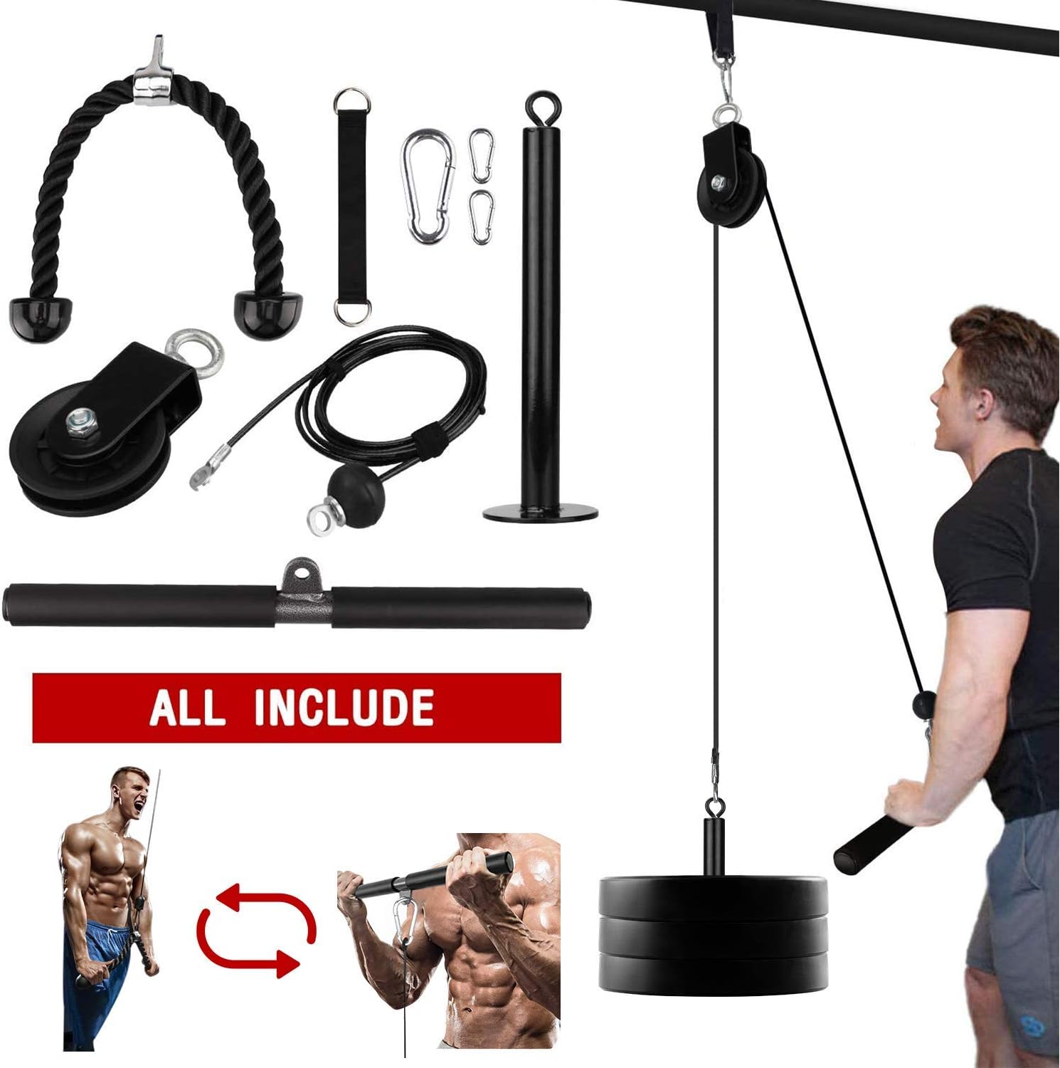 Elevtab Mikolo Fitness LAT and Lift Pulley System, Cable Machine with Upgraded Loading Pin for Triceps Pull Down, Biceps Curl, Back, Forearm, Shoulder-Home Gym Equipment (Profession)
