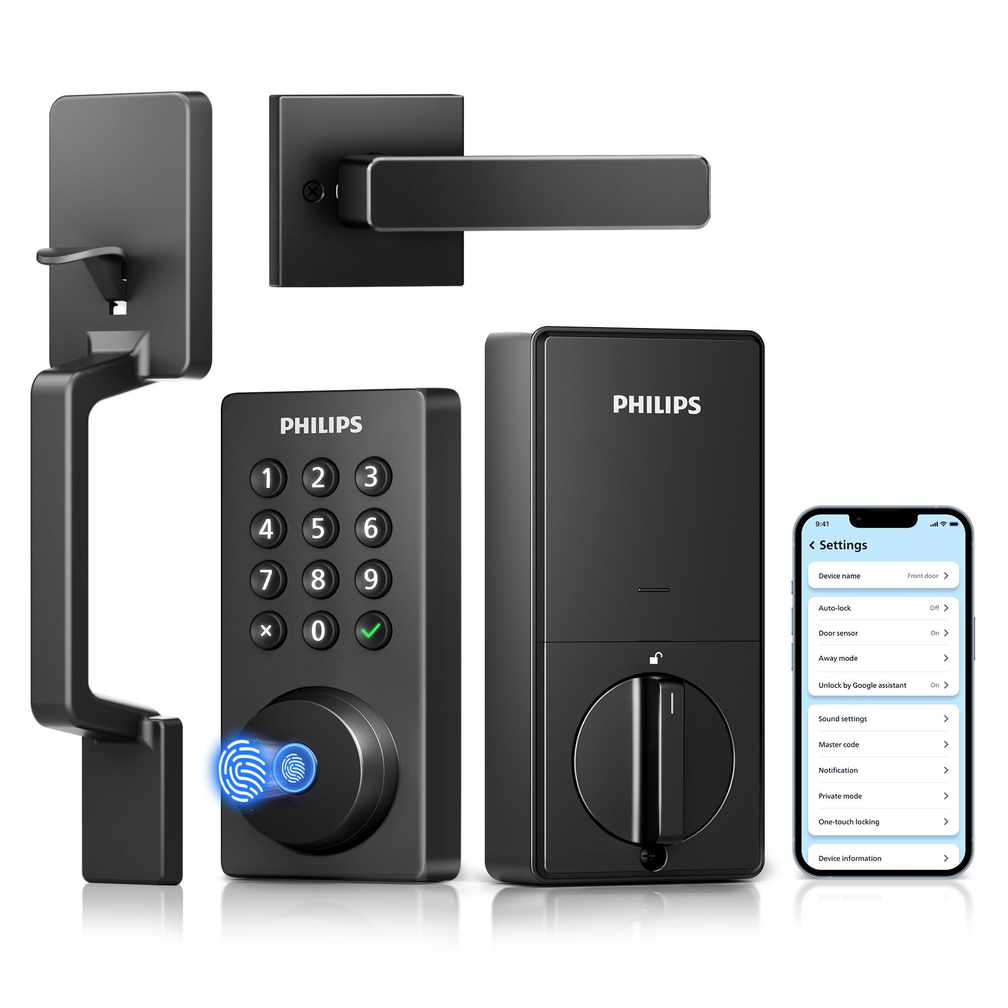 Photo 1 of Philips Wi-Fi Smart Door Lock Deadbolt with Handle Set, Keyless Entry Door Lock for Front Door Set, Portable Fingerprint Door Lock with App Control, IP53 Waterproof, Auto Lock, Alexa Voice Control
