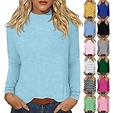 Mock Neck Tops for Women Long Sleeve Basic Cute Fall Shirts Dressy Casual Lightweight Work Blouse Undershirt