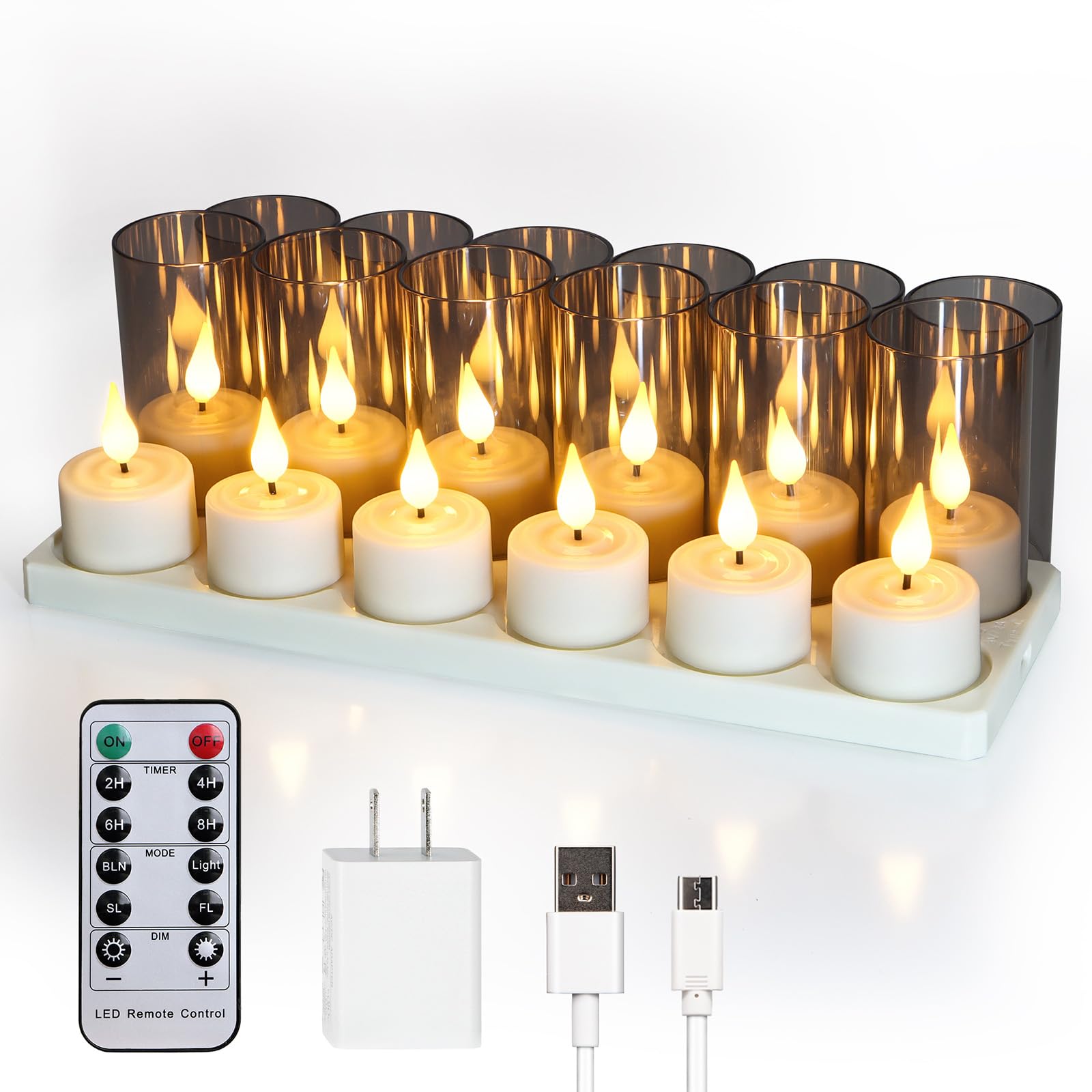 Photo 1 of FPOO Rechargeable Tea Lights Candles with Remote Timer, 12 Packs Flameless Flickering led Tea Lights Votive Candles with USB Charging for Home Decor Centerpiece Christmas Wedding (2 inch)