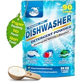 LMJP Dishwasher Detergent Powder + Booster, Plant-Based Enzymes, 90 Loads | Dishwasher Soap, Plastic-Free, Grease Removal, No Water Spots, Pods Alternative, Ultra-Concentrated, Fragrance-Free
