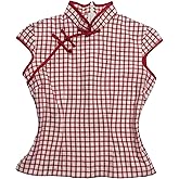 Womens Y2K Knot Button Puff Sleeve T-Shirts 2000s Slim Fit Cut Out Crop Top Stand Collar Cheongsam Blouse