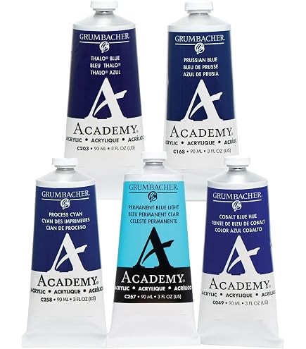 Grumbacher Academy Acrylic Paint Set - 5 Green Colors, 90ml Tubes, Professional Heavy Body