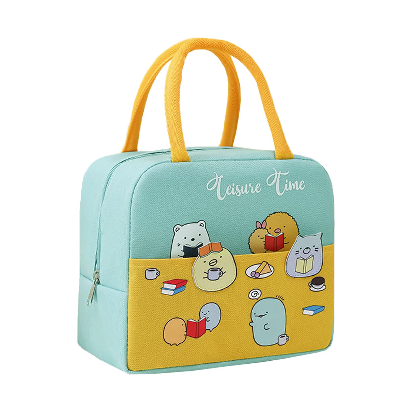 WYSUMMER Lunch Bag, Insulated Tote Bag for Women,Carton Insulated Lunch Box Cooler Bag Water-Resistant Lunch Organizer for Kids and Students Travel Picnic School (Grey) (Animal Meet)