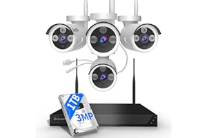 SMARTSF Wireless Security Camera System, 10CH 5MP NVR with 4 3MP Cameras, 1TB HDD, Night Vision, Motion Detection, Indoor/Outdoor Video Surveillance, Free App (3MP-1TB Hard Drive)
