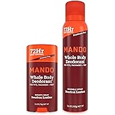 Mando Whole Body Deodorant Two-Piece System - 2.6 oz Smooth Solid Stick and 3.6 oz Deodorant Spray - Aluminum and Baking Soda Free Odor Control - Doctor Developed - 2 Piece Bundle (Bourbon Leather)