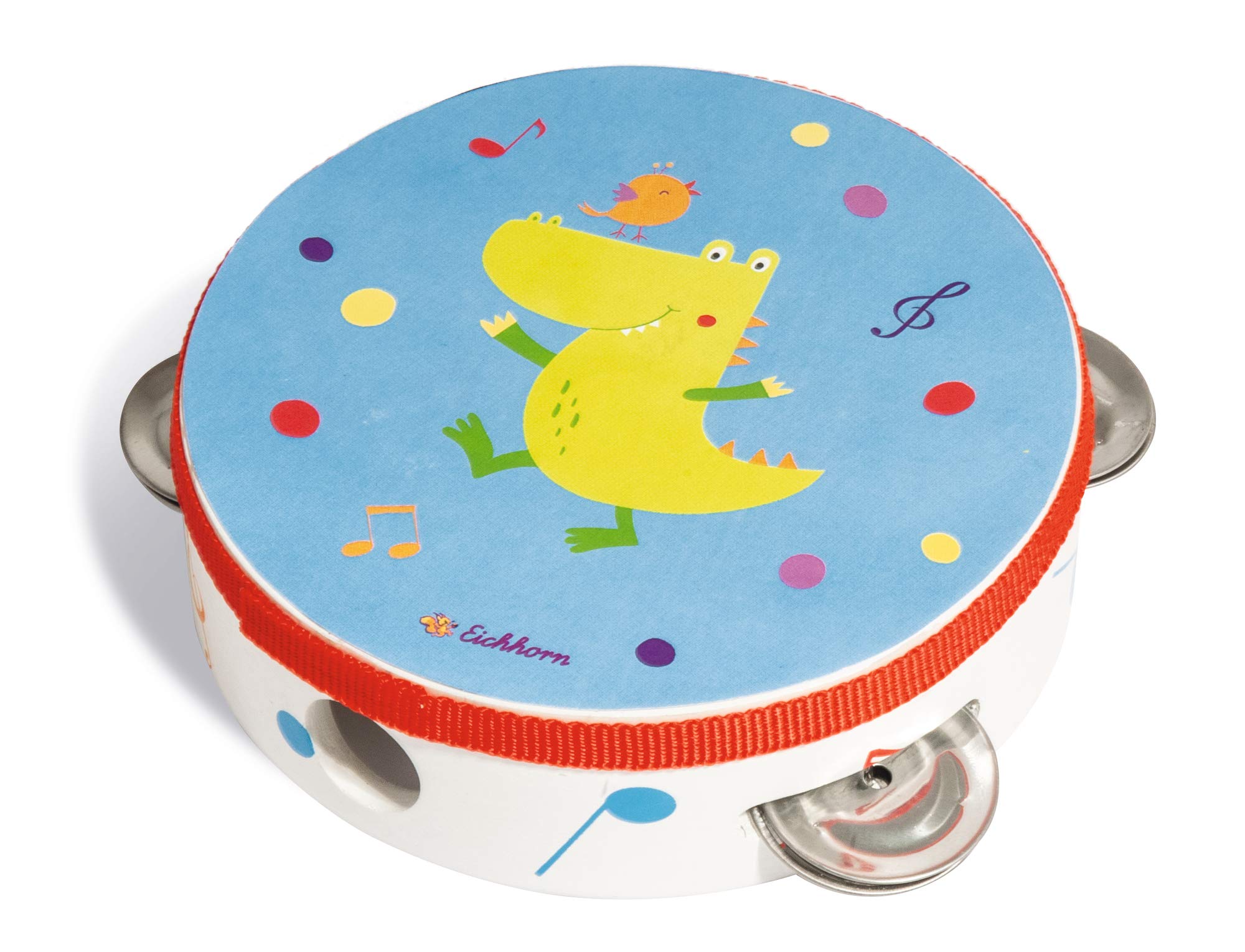 Eichhorn 100003483 Musical Tambourine with Cute Animal Motif, Musical Instrument Made of Wood, Colourful, 14.5 x 14.5 x 4.5 cm, from 1 Year