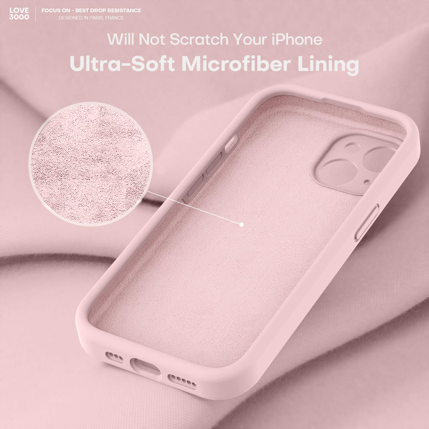 LOVE 3000 Designed for iPhone 14 Case, Premium Silicone with [Soft Anti-Scratch Microfiber Lining] Shockproof Protective Phone Case for Men Women Girls 6.1", Chalk Pink - Image 5