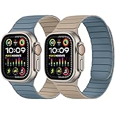 Tasikar Double Sided Wearable Magnetic Band Compatible with Apple Watch 49mm 46mm 45mm 44mm 42mm, Soft Silicone Sport Strap Loop for iWatch Ultra 3 2 1 SE Series 11 10 9 8 7 6 5 4 3 2 1, Sky Blue Apricot